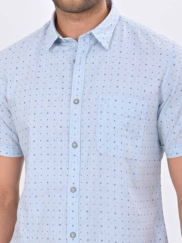 Indian Terrain Men's Regular Fit Half Sleeve Printed Blue Shirt